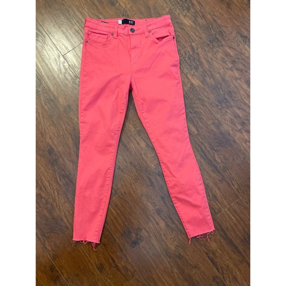 KUT from the Kloth Connie High-Rise Fab AB Ankle Skinny-Raw Hem in Coral Size 4 - Picture 2 of 8